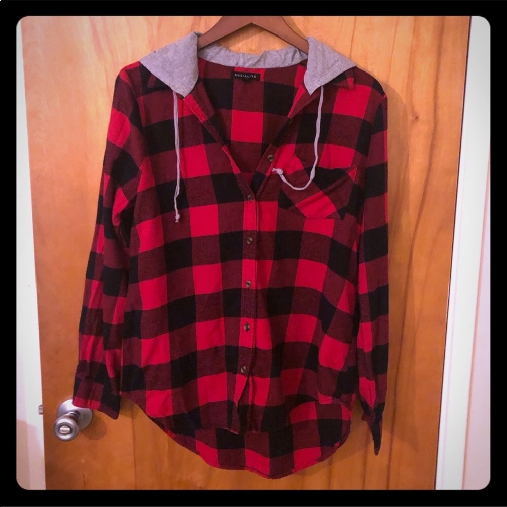 Socialite buffalo plaid flannel hoodie